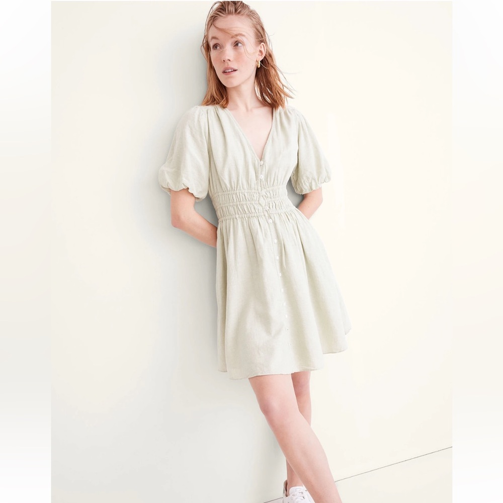 Madewell Green Linen Button-Down Dress